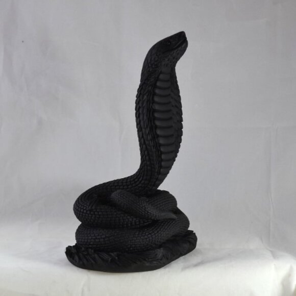 Black Cobra Snake Sculpture 10 in. Greek Animal Marble Creation Art Greece - Picture 1 of 16